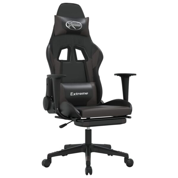 vidaXL Gaming Chair with Footrest Black and Gray Faux Leather - Image 2