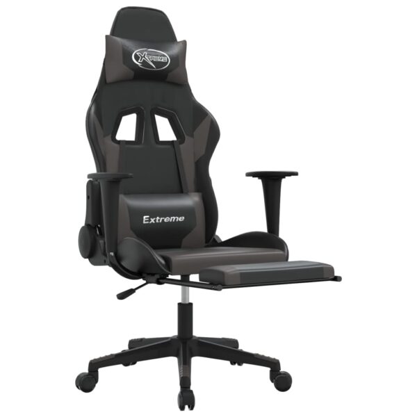 vidaXL Gaming Chair with Footrest Black and Gray Faux Leather - Image 6