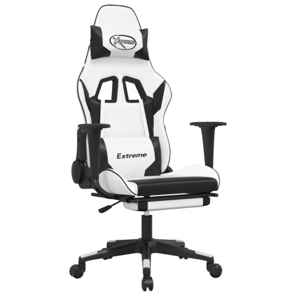 vidaXL Gaming Chair with Footrest White and Black Faux Leather - Image 2