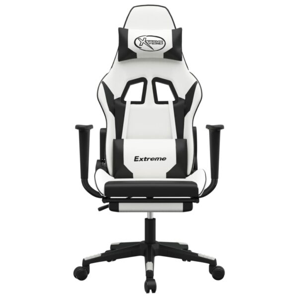 vidaXL Gaming Chair with Footrest White and Black Faux Leather - Image 3