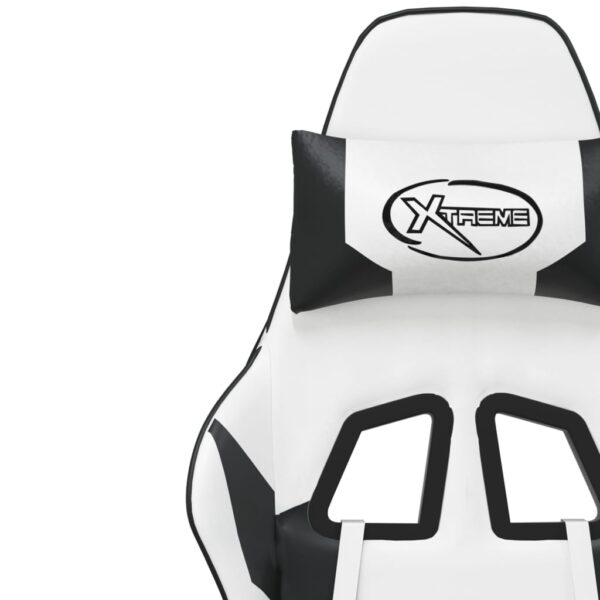 vidaXL Gaming Chair with Footrest White and Black Faux Leather - Image 12