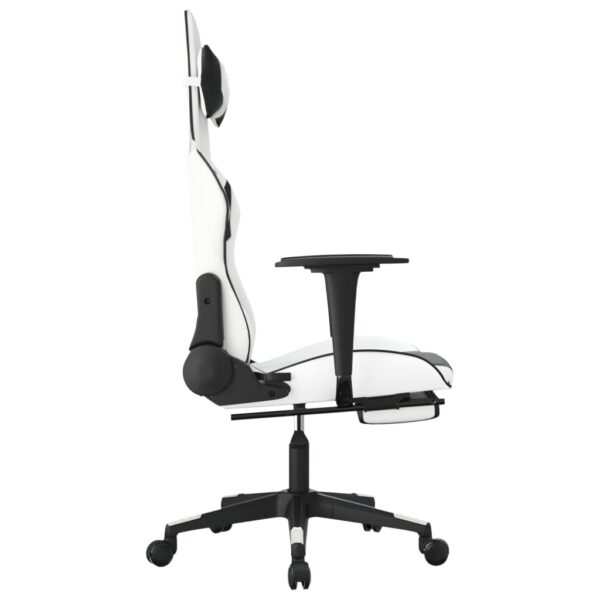 vidaXL Gaming Chair with Footrest White and Black Faux Leather - Image 4