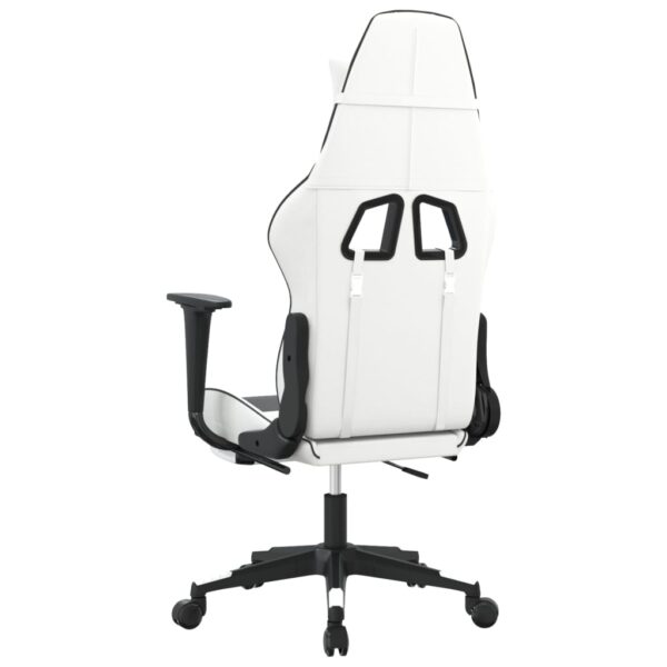 vidaXL Gaming Chair with Footrest White and Black Faux Leather - Image 5