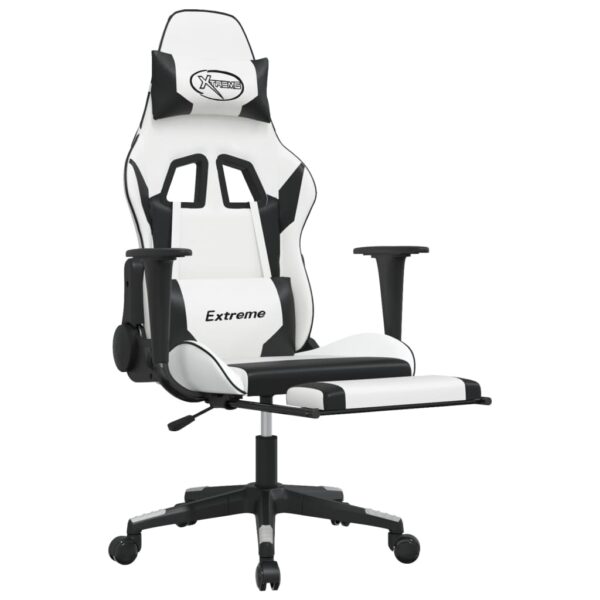 vidaXL Gaming Chair with Footrest White and Black Faux Leather - Image 6