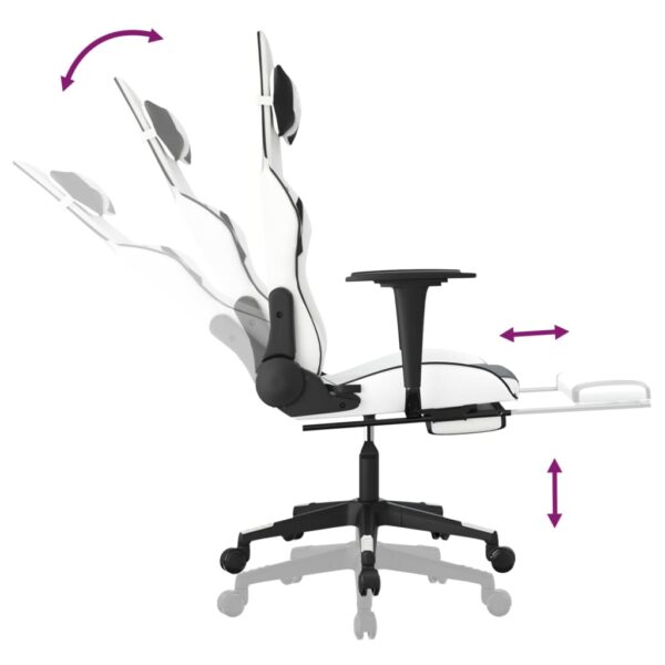 vidaXL Gaming Chair with Footrest White and Black Faux Leather - Image 7