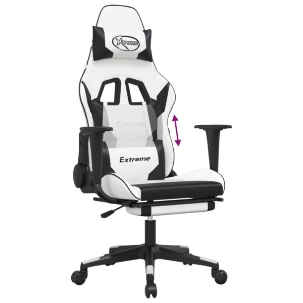 vidaXL Gaming Chair with Footrest White and Black Faux Leather - Image 8