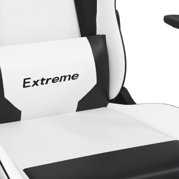 vidaXL Gaming Chair with Footrest White and Black Faux Leather - Image 9