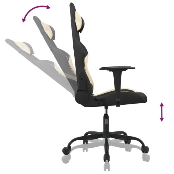 vidaXL Gaming Chair with Footrest Black and Cream Fabric - Image 7