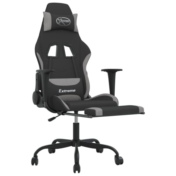 vidaXL Gaming Chair with Footrest Black and Light Gray Fabric - Image 6