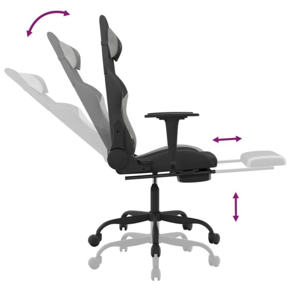 vidaXL Gaming Chair with Footrest Black and Light Gray Fabric - Image 7