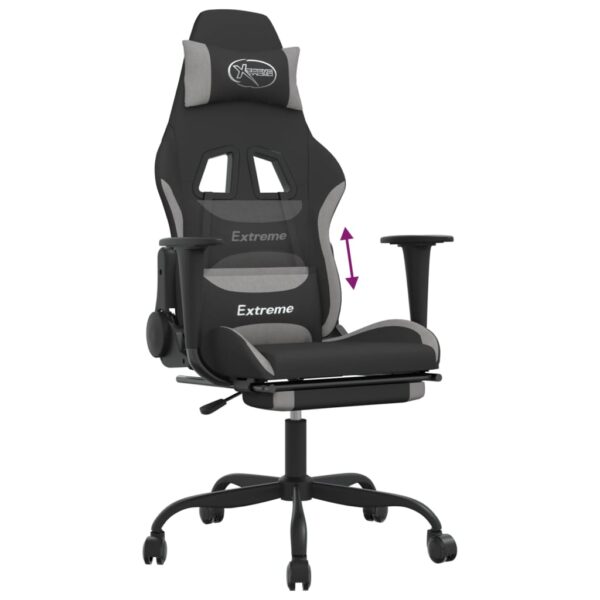 vidaXL Gaming Chair with Footrest Black and Light Gray Fabric - Image 8