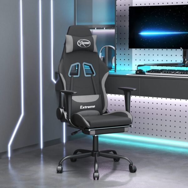 vidaXL Gaming Chair with Footrest Black and Light Gray Fabric