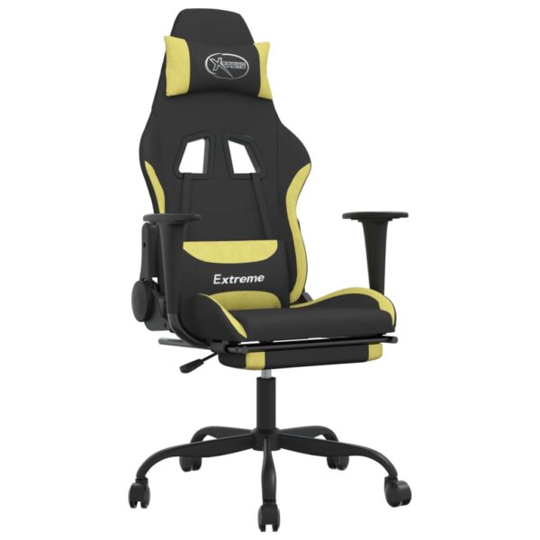 vidaXL Gaming Chair with Footrest Black and Light Green Fabric - Image 2