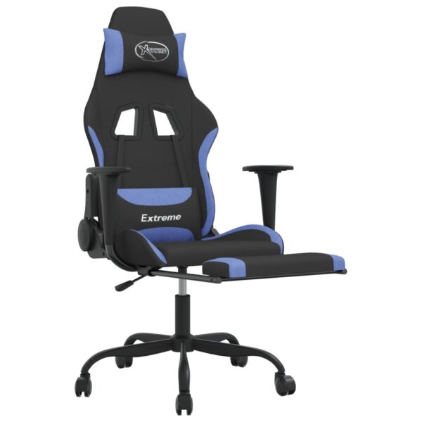 vidaXL Gaming Chair with Footrest Black and Blue Fabric - Image 6