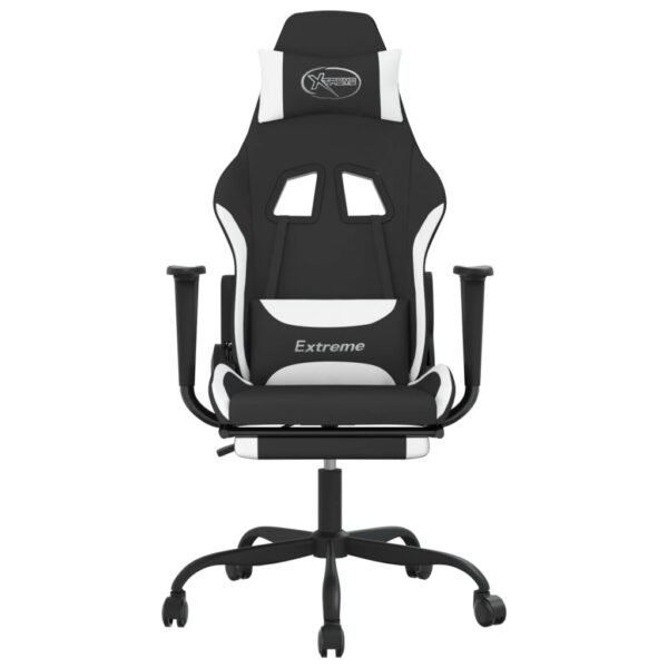 vidaXL Gaming Chair with Footrest Black and White Fabric - Image 3