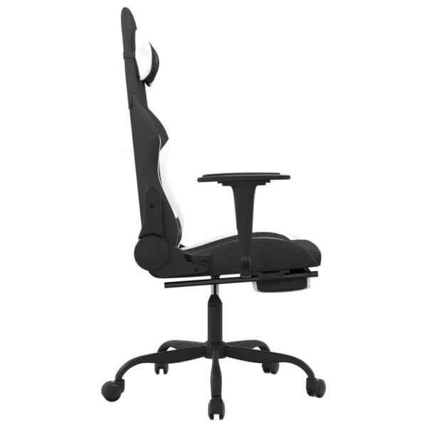 vidaXL Gaming Chair with Footrest Black and White Fabric - Image 4