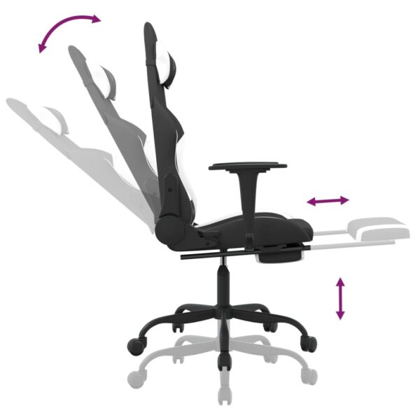 vidaXL Gaming Chair with Footrest Black and White Fabric - Image 7