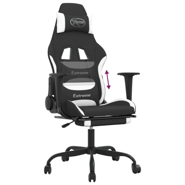 vidaXL Gaming Chair with Footrest Black and White Fabric - Image 8