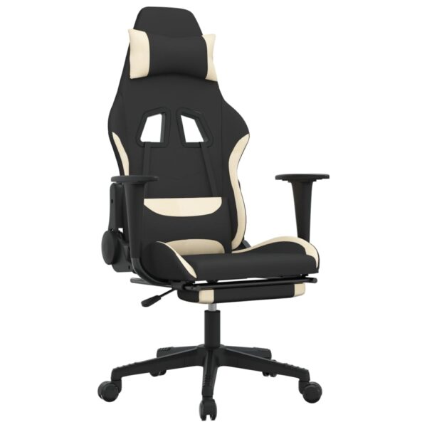 vidaXL Gaming Chair with Footrest Black and Cream Fabric - Image 2