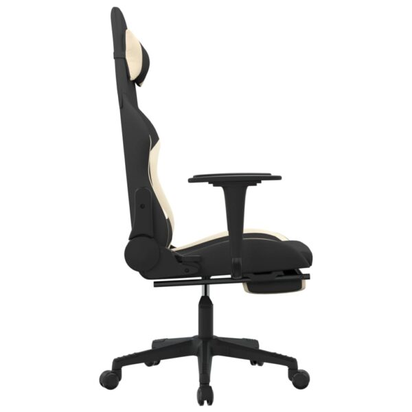 vidaXL Gaming Chair with Footrest Black and Cream Fabric - Image 4