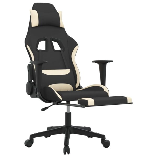 vidaXL Gaming Chair with Footrest Black and Cream Fabric - Image 6