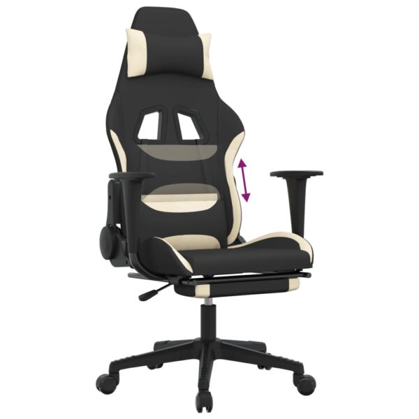 vidaXL Gaming Chair with Footrest Black and Cream Fabric - Image 8