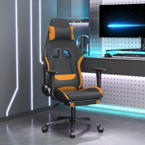 vidaXL Gaming Chair with Footrest Black and Orange Fabric