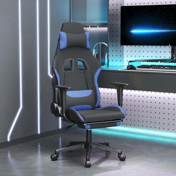 vidaXL Gaming Chair with Footrest Black and Blue Fabric