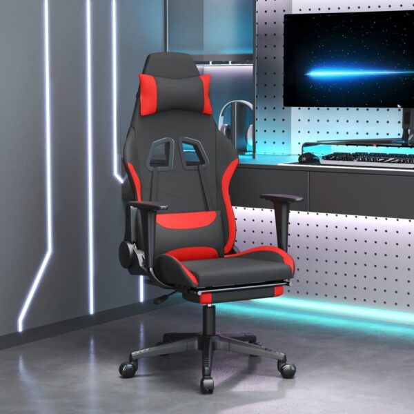 vidaXL Gaming Chair with Footrest Black and Red Fabric