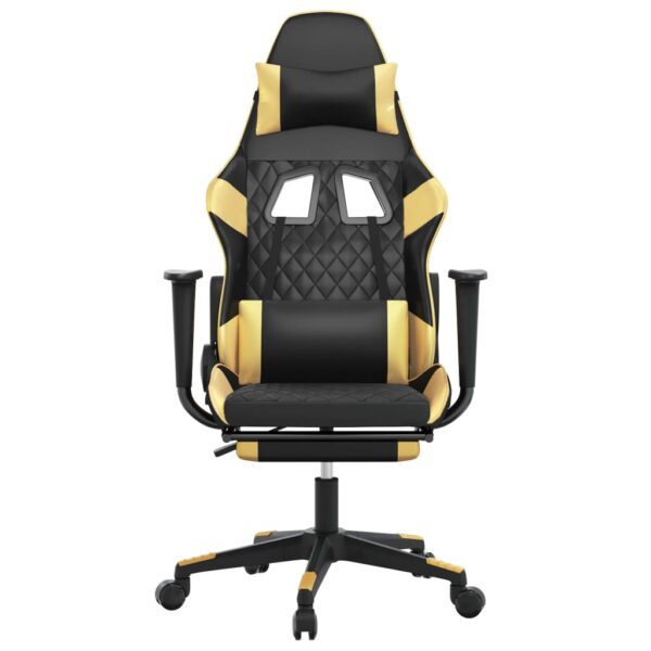 vidaXL Gaming Chair with Footrest Black and Gold Faux Leather - Image 3