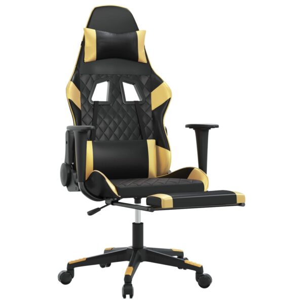 vidaXL Gaming Chair with Footrest Black and Gold Faux Leather - Image 6