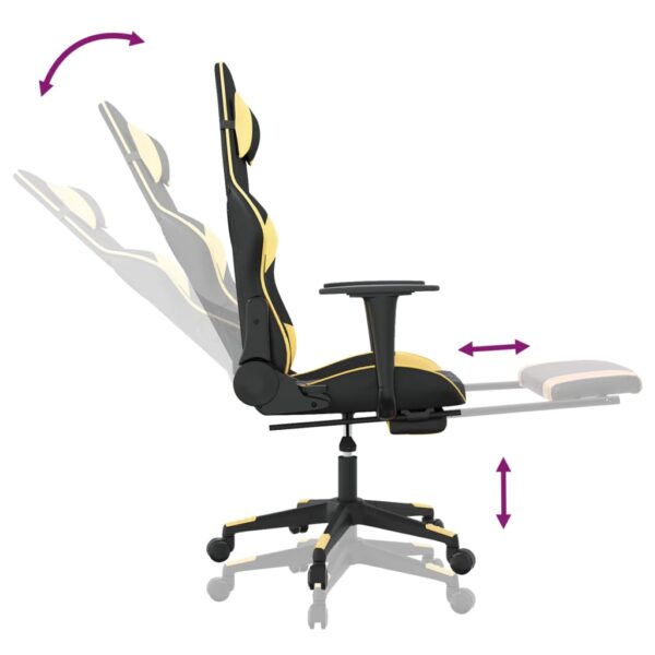 vidaXL Gaming Chair with Footrest Black and Gold Faux Leather - Image 7