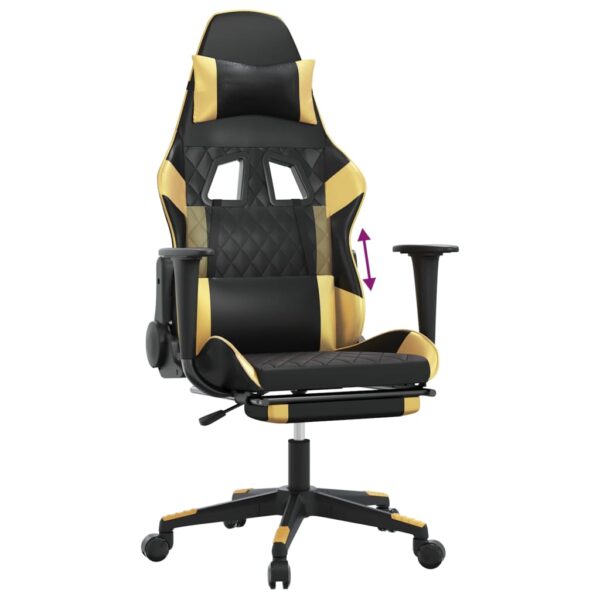 vidaXL Gaming Chair with Footrest Black and Gold Faux Leather - Image 8