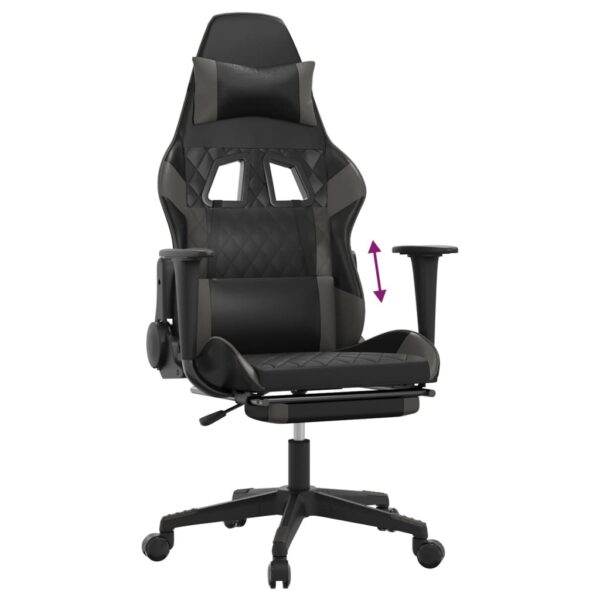 vidaXL Gaming Chair with Footrest Black and Gray Faux Leather - Image 8