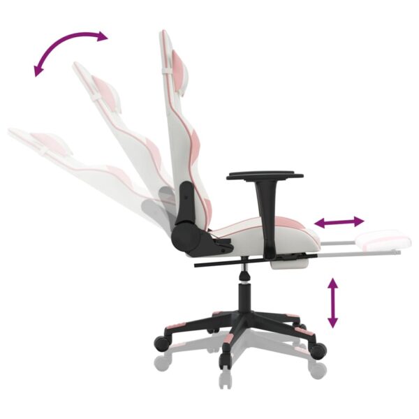 vidaXL Gaming Chair with Footrest White and Pink Faux Leather - Image 7