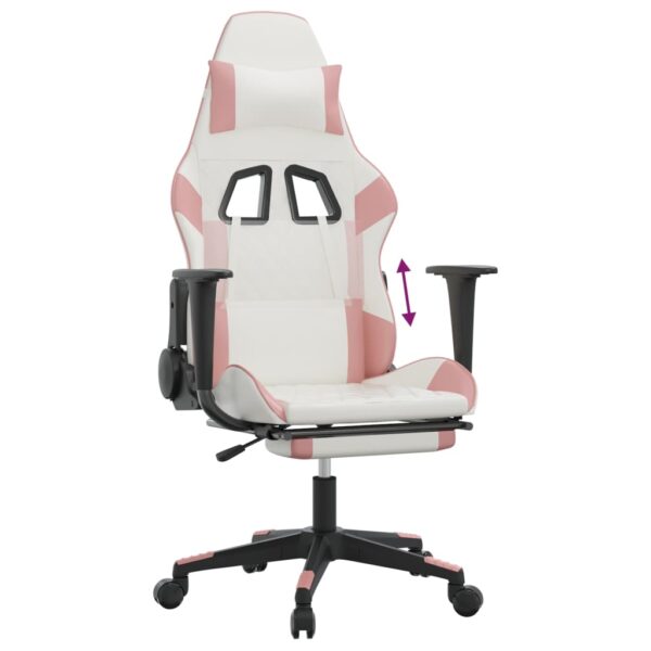 vidaXL Gaming Chair with Footrest White and Pink Faux Leather - Image 8