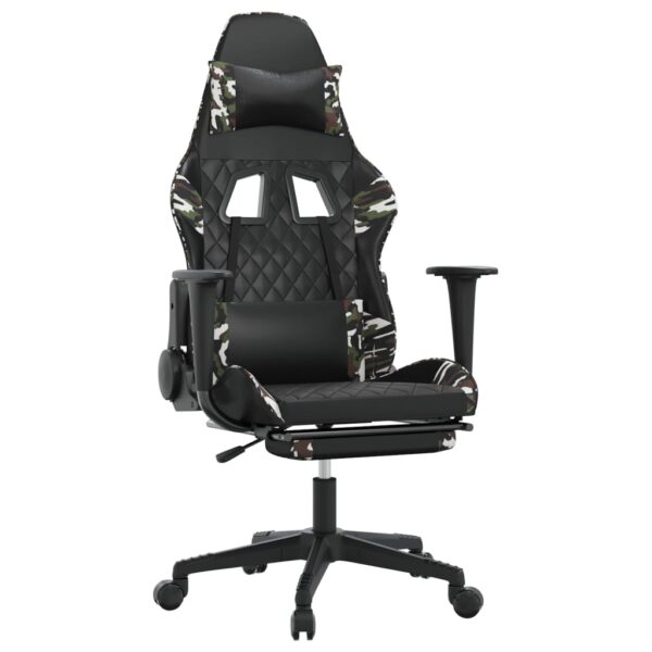 vidaXL Gaming Chair with Footrest Black and Camouflage Faux Leather - Image 2