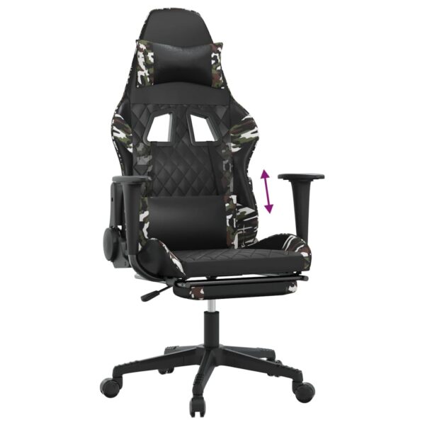 vidaXL Gaming Chair with Footrest Black and Camouflage Faux Leather - Image 8