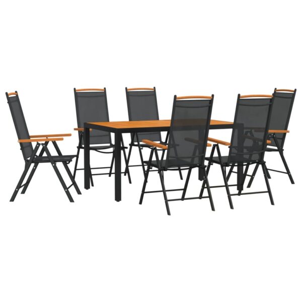 vidaXL 7 Piece Patio Dining Set Black and Brown Aluminum - Image 2