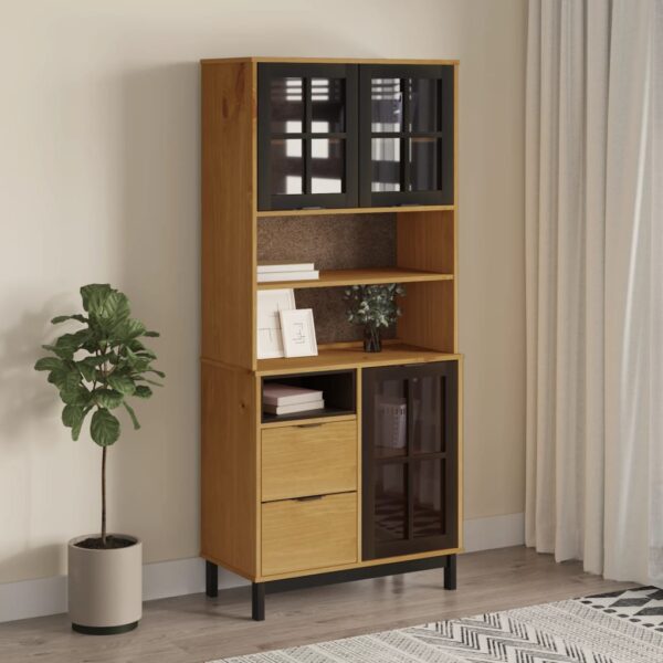 vidaXL Highboard with Glass Doors FLAM 31.5"x15.7"x70.9" Solid Wood Pine