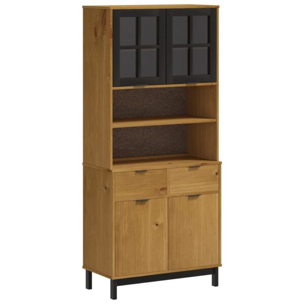 vidaXL Highboard with Glass Doors FLAM 31.5"x15.7"x70.9" Solid Wood Pine - Image 2