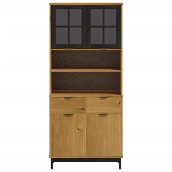 vidaXL Highboard with Glass Doors FLAM 31.5"x15.7"x70.9" Solid Wood Pine - Image 5