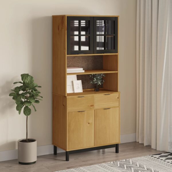 vidaXL Highboard with Glass Doors FLAM 31.5"x15.7"x70.9" Solid Wood Pine