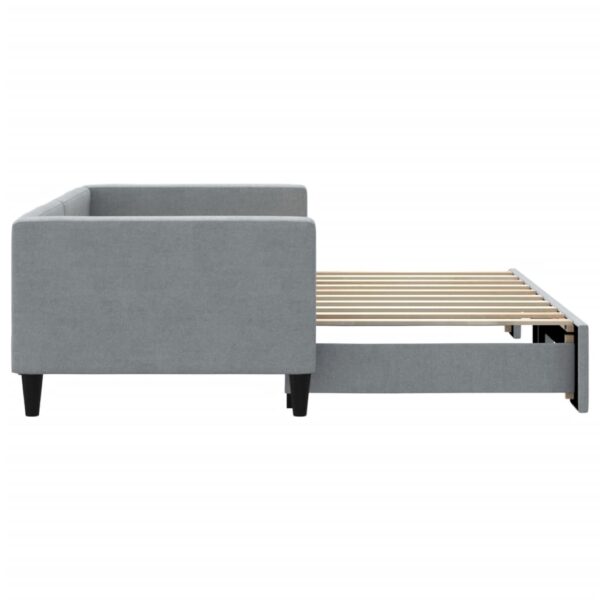 vidaXL Daybed with Trundle Light Gray 39.4"x74.8" Fabric - Image 4