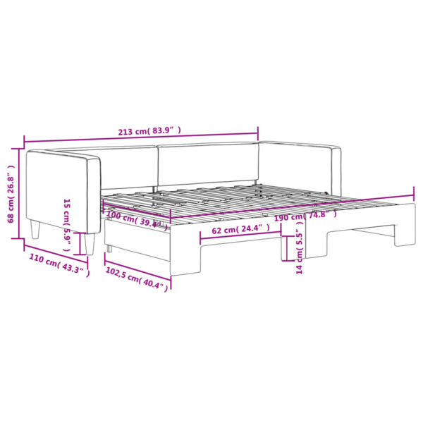 vidaXL Daybed with Trundle Light Gray 39.4"x74.8" Fabric - Image 11