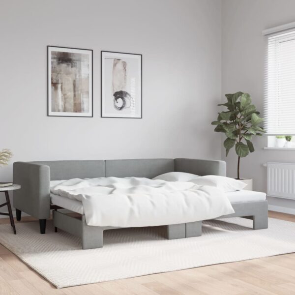 vidaXL Daybed with Trundle Light Gray 39.4"x74.8" Fabric