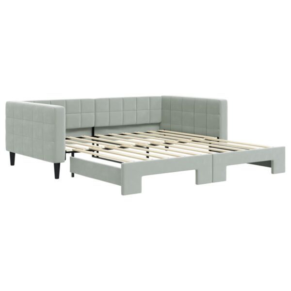 vidaXL Daybed with Trundle Light Gray 39.4"x74.8" Velvet - Image 2