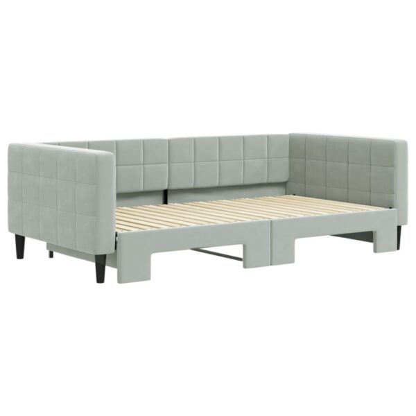 vidaXL Daybed with Trundle Light Gray 39.4"x74.8" Velvet - Image 3