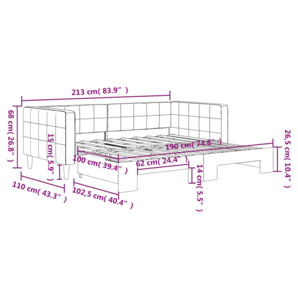 vidaXL Daybed with Trundle Light Gray 39.4"x74.8" Velvet - Image 11