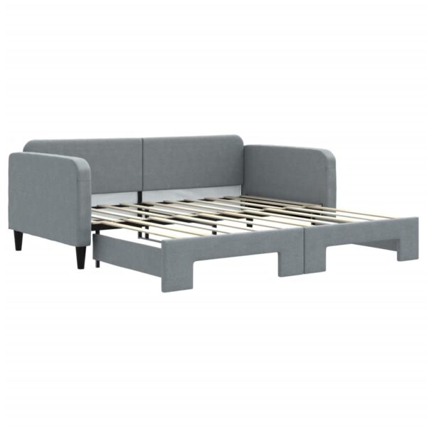 vidaXL Daybed with Trundle Light Gray 39.4"x74.8" Fabric - Image 2